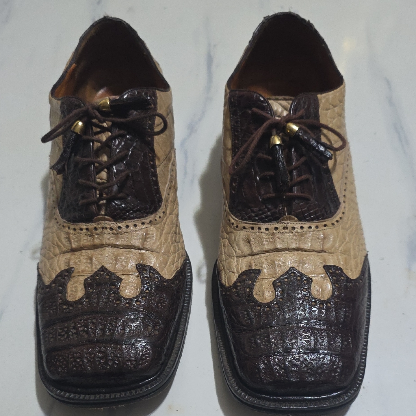 Mens Romano Brown,Beige Alligator Shoes Size 13